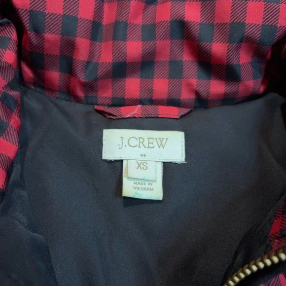 J. Crew Excursion Quilted Down Puff Vest Women's XS Red Buffalo Check Plaid - Picture 2 of 6